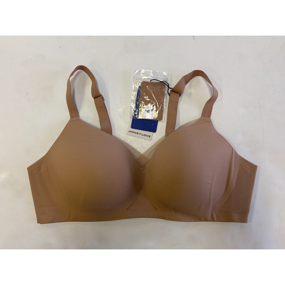 Honeylove Crossover Bra 38C Wireless Seamless Nude Tan Full Coverage NWT